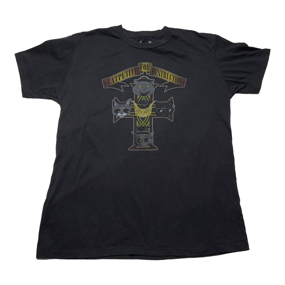 Guns n Roses Catpetite For Distruction Cats Cat Lovers Band Funny Shirt Black L